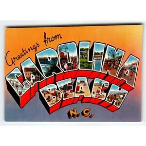 Greetings From Carolina Beach North Carolina Large Big Letter Chrome Postcard NC